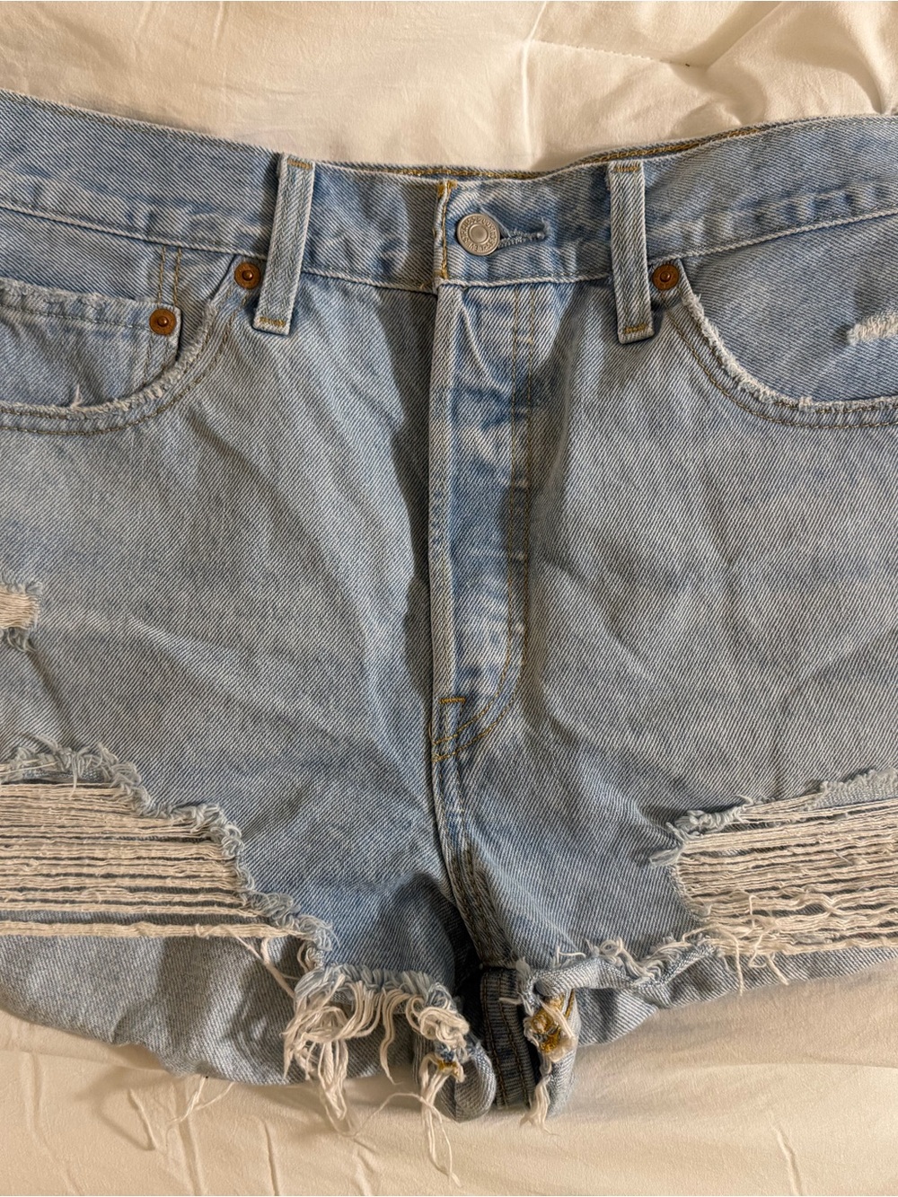 Levi's Light Blue Distressed Denim Cutoff Shorts